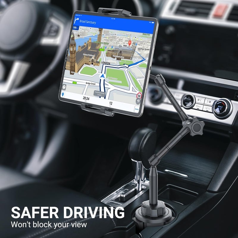 INSSKY Car Tablet Holder for Cup Holder, Metal Long Arm 360° Rotation Tablet Mount for Truck Golf Treadmill, Fit Thickness Case (Deep Max 1.18'') for iPad Pro/Air/Mini, Galaxy Tab & 6.1-15.6" Devices - Image 5